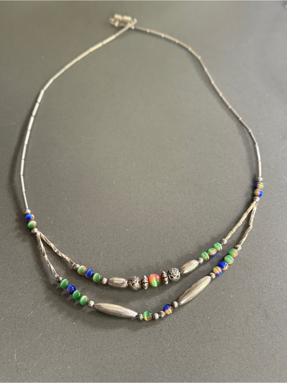 Double Strand Mood Bead Cat’s Eye Layered Necklace